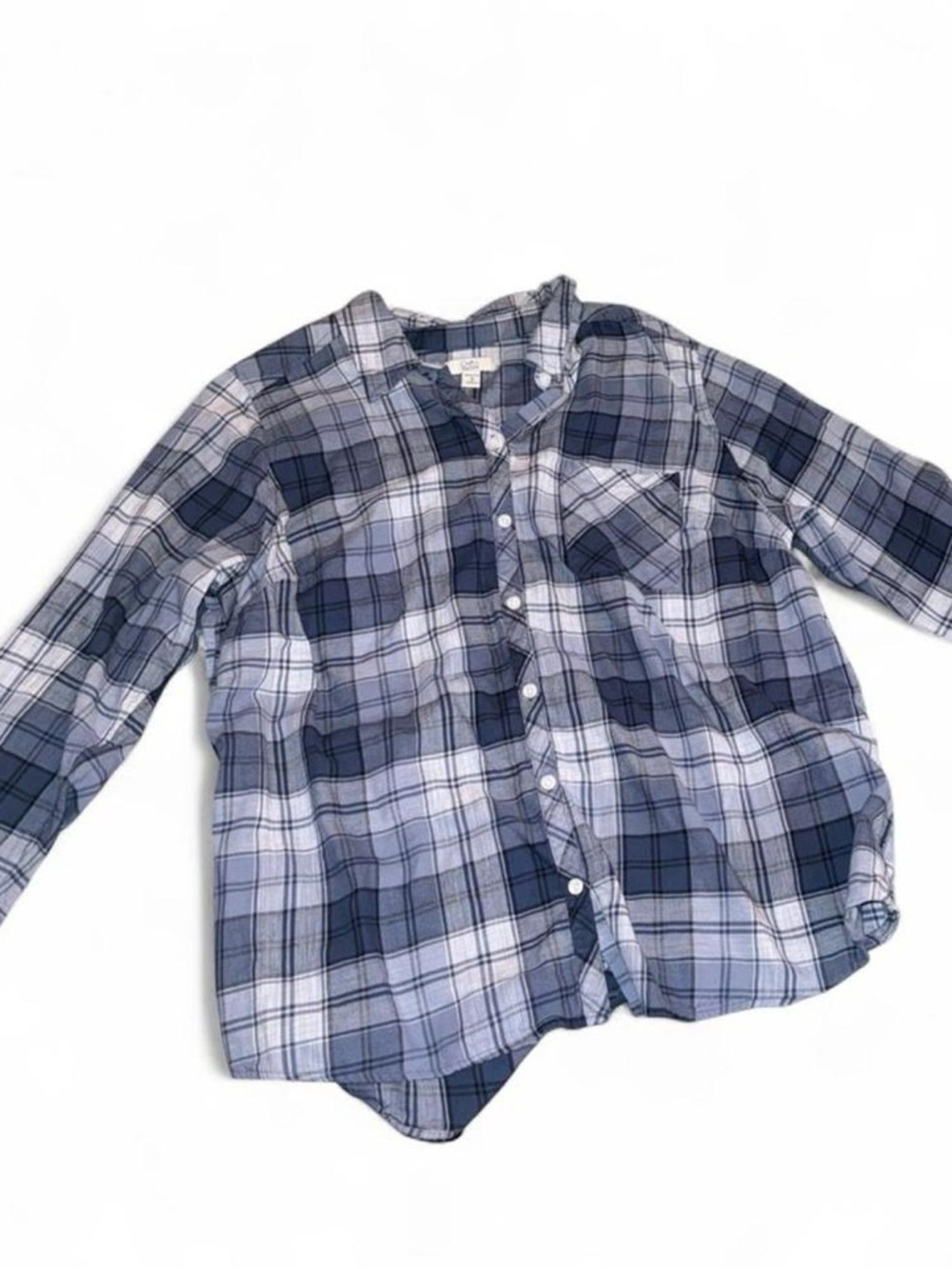 croft & barrow Blue and White Plaid Button-Down Shirt